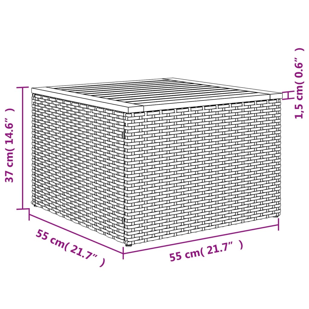 Tuintafel zwart 55x55x37 cm poly rattan en acaciahout