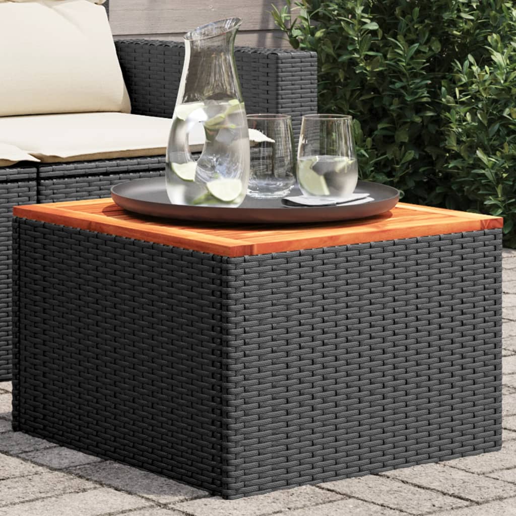Tuintafel zwart 55x55x37 cm poly rattan en acaciahout