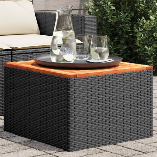 Tuintafel zwart 55x55x37 cm poly rattan en acaciahout