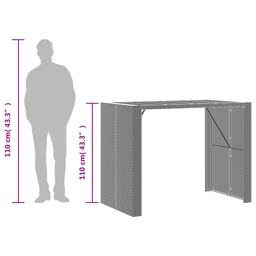 Tuinbartafel acaciahouten blad 145x80x110 cm poly rattan zwart