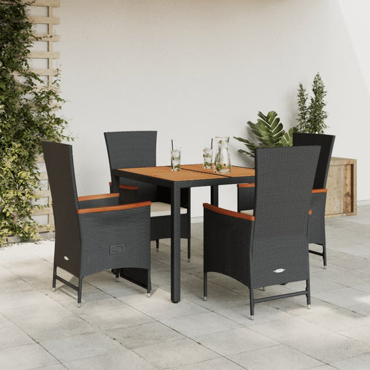 5-delige Tuinset met kussens poly rattan zwart