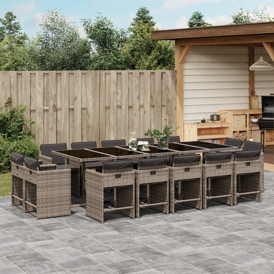 15-delige Tuinset met kussens poly rattan grijs