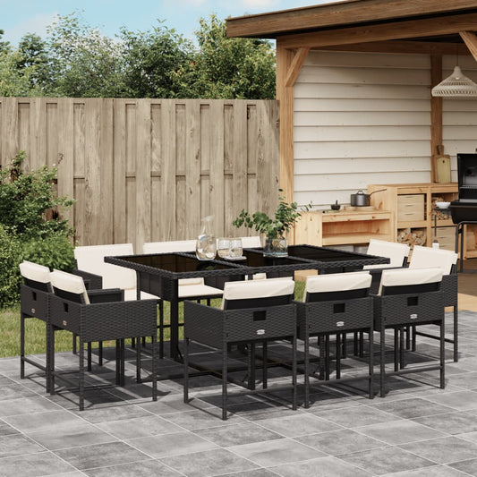 11-delige Tuinset met kussens poly rattan zwart