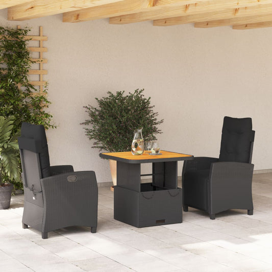3-delige Tuinset met kussens poly rattan zwart