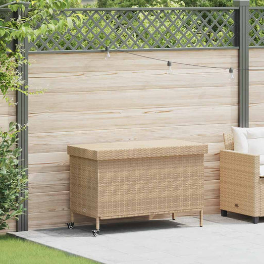 Tuinbox met wielen 110x55x73 cm poly rattan gemengd beige