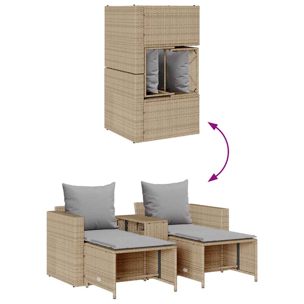 5-delige Tuinbankstel met kussens stapelbaar beige poly rattan