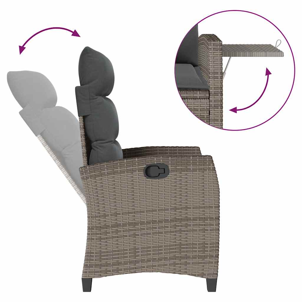 Verstelbare tuinstoel met bijzettafel poly rattan grijs