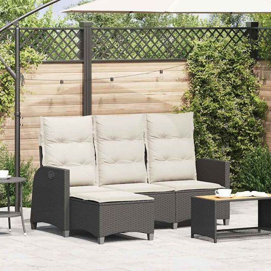 Verstelbare tuinbank met kussens L-vormig poly rattan zwart