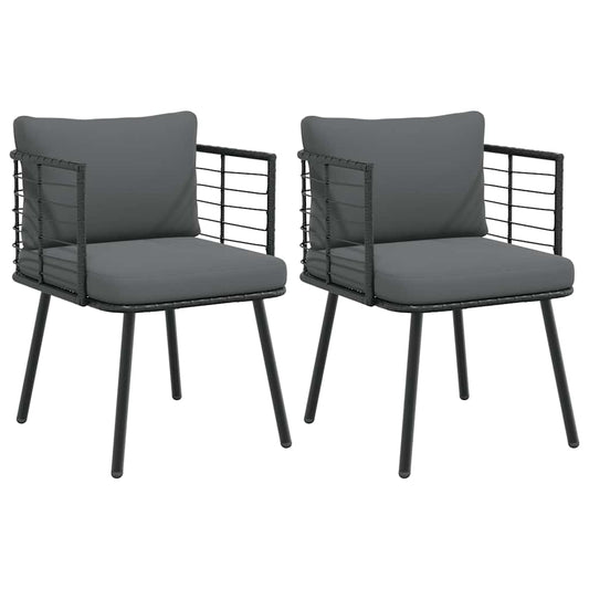 Tuinstoelen 2 st met kussens poly rattan zwart