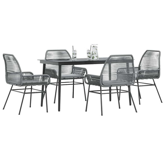 5-delige Tuinset met kussens poly rattan glas grijs