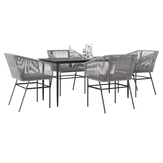 5-delige Tuinset met kussens poly rattan glas grijs